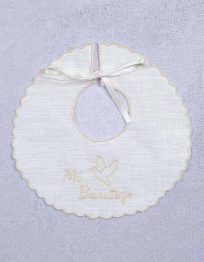 Babero lino bordado "Mi Bautizo-Paloma" - Ref. B0121
